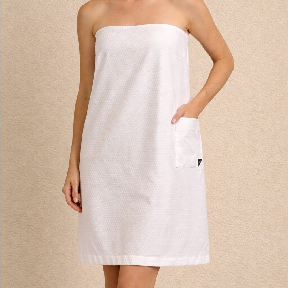 SOPHIA GRAYDON Luxury Spa Wrap Towel Dress White Textured Cotton USA Made